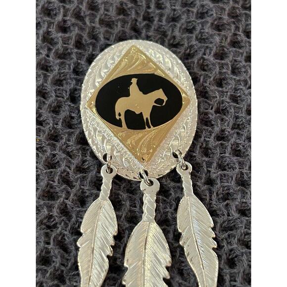 Montana Silversmiths Dangle Feathers Stud Horseman Earrings Western Silver Plate - Picture 5 of 8